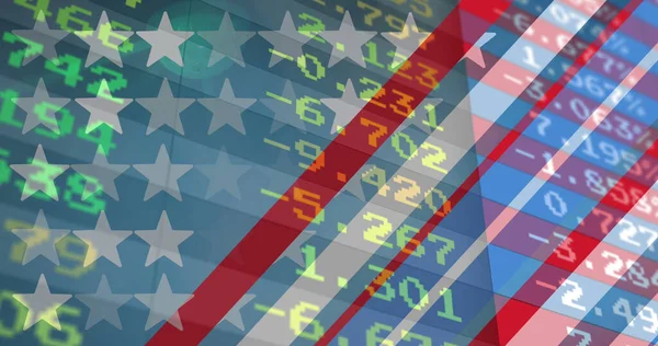 Amerika Bayrağı Üzerinde Veri Işleme Görüntüsü Küresel Finans Bağlantılar Dijital — Stok fotoğraf