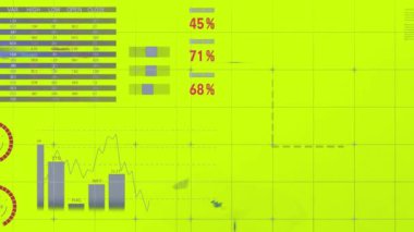 Düşen okların animasyonu, yeşil arkaplan üzerindeki finansal verileri ve grafikleri değiştirmek. küresel finans, ekonomi, Ukrayna krizi ve dijital olarak üretilen uluslararası politika kavramı.