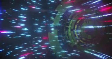 Kapsam taramasının animasyonu ve siyah arkaplanda ışık izleri. küresel iş ve dijital arayüz kavramı dijital olarak oluşturulmuş video.