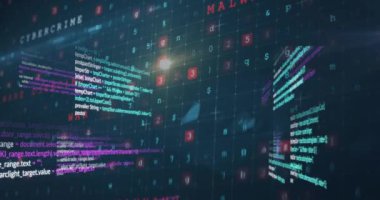 Siyah arkaplanda veri işleme animasyonu. küresel iş ve dijital arayüz kavramı dijital olarak oluşturulmuş video.