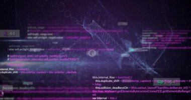 Siyah arka planda veri işleme ve asma kilit animasyonu. küresel iş ve dijital arayüz kavramı dijital olarak oluşturulmuş video.