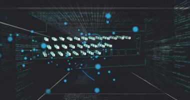 Siyah arka planda veri işleme ve kalkan animasyonu. küresel iş ve dijital arayüz kavramı dijital olarak oluşturulmuş video.