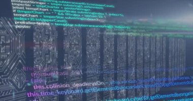 Mavi arkaplanda veri işleme animasyonu. küresel iş ve dijital arayüz kavramı dijital olarak oluşturulmuş video.