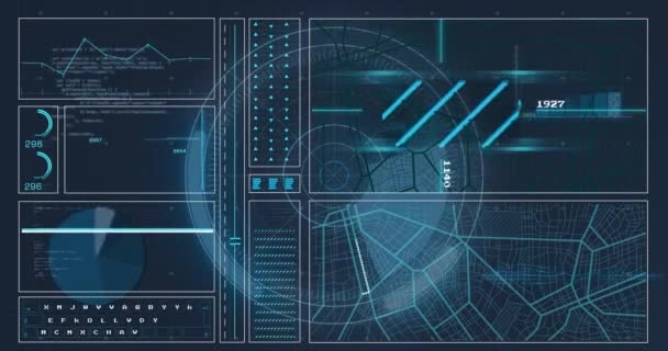 Animação Processamento Dados Fundo Preto Conceito Global Negócios Interface Digital — Vídeo de Stock