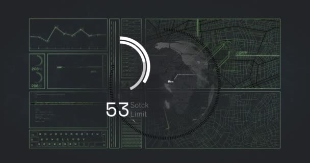 Анимирование Обработки Данных Глобуса Чёрном Фоне Глобальный Бизнес Цифровой Интерфейс — стоковое видео