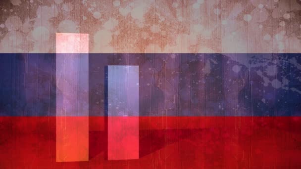Анимация Графиков Над Флагом России Украинский Кризис Международная Политическая Концепция — стоковое видео