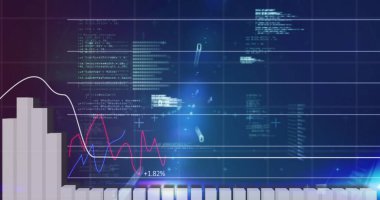 Mavi arkaplanda veri işleme resmi. küresel iş, finans, bağlantılar ve dijital arayüz konsepti dijital olarak oluşturulmuş görüntü.