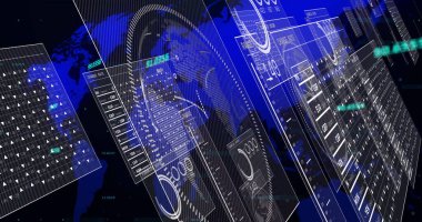 Dünya haritası üzerinde veri işleme resmi. küresel iş, finans, bağlantılar ve dijital arayüz konsepti dijital olarak oluşturulmuş görüntü.