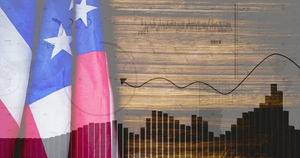 Imagem Processamento Dados Sobre Bandeira América Negócio Global Finanças Conexões — Fotografia de Stock