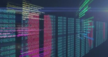 Siyah arkaplanda veri işleme animasyonu. küresel iş ve dijital arayüz kavramı dijital olarak oluşturulmuş video.