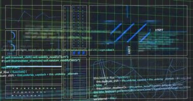 Siyah arkaplanda veri işleme animasyonu. küresel iş ve dijital arayüz kavramı dijital olarak oluşturulmuş video.