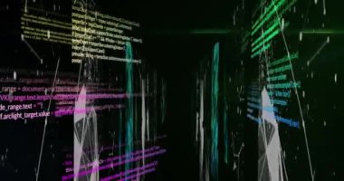 Siyah arkaplanda veri işleme animasyonu. küresel iş ve dijital arayüz kavramı dijital olarak oluşturulmuş video.