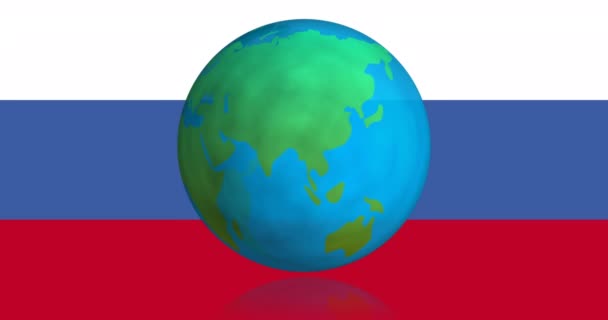 Анимация Вращения Земного Шара Над Флагом России Украинский Кризис Международная — стоковое видео