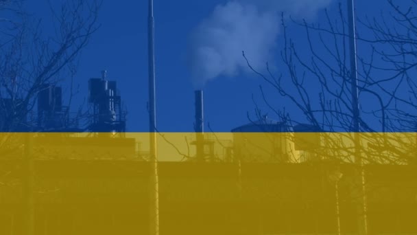 Animación Bandera Ucrania Sobre Fábrica Crisis Ucraniana Política Internacional Concepto — Vídeo de stock