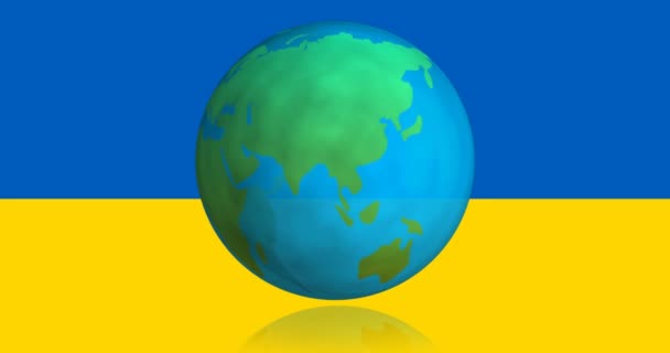 Animace Glóbu Rotující Nad Vlajkou Ukrajiny Ukrajinská Krize Koncepce Mezinárodní — Stock video