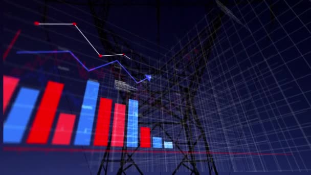 箭的动画掉了下来 改变了财务数据和图表 全球金融 乌克兰危机与国际政治概念数码视频 — 图库视频影像