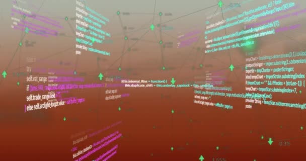 Animatie Van Het Netwerk Van Verbindingen Gegevensverwerking Rode Achtergrond Mondiaal — Stockvideo