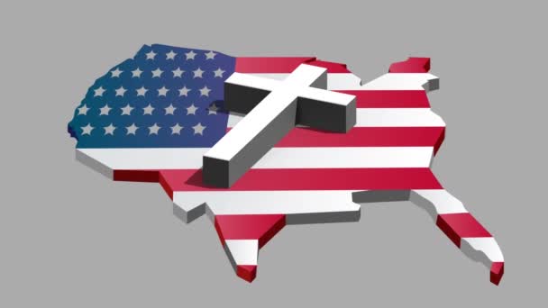 Animación Cruz Cristiana Sobre Mapa Con Bandera Usa Religión Cristianismo — Vídeo de stock