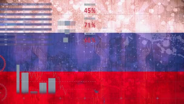 Animation Flèches Graphiques Données Financières Sur Drapeau Russie Ukraine Crise — Video