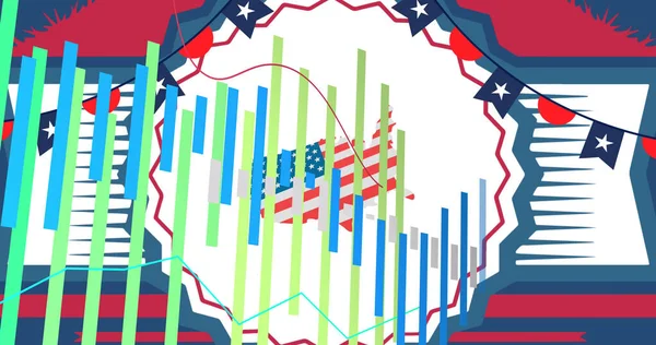 Obraz Statystyki Nad Mapą Flagą Stanów Zjednoczonych Ameryki Amerykański Patriotyzm — Zdjęcie stockowe