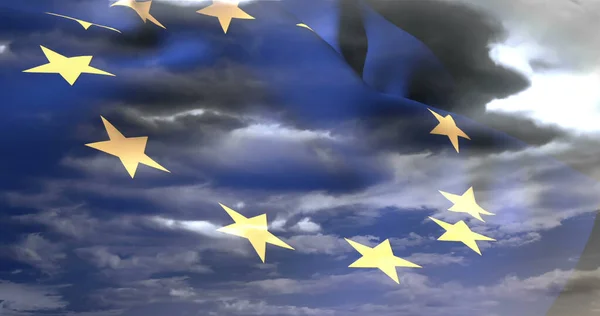 Imagem Bandeira União Europeia Processamento Dados Financeiros Conceito Europeu Negócios — Fotografia de Stock