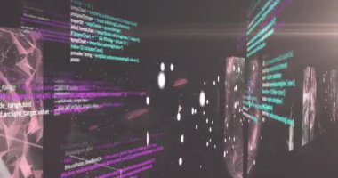 Siyah arkaplanda veri işleme animasyonu. küresel iş ve dijital arayüz kavramı dijital olarak oluşturulmuş video.