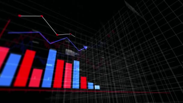 Animation Arrows Falling Changing Financial Data Graphs Black Background Global — Stock Video