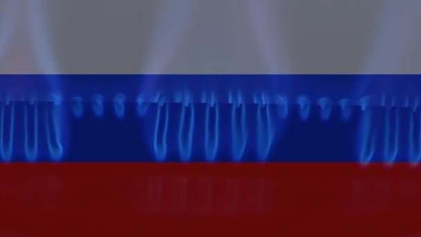 Animation Der Russischen Flagge Über Der Gasflamme Ukraine Krise Und — Stockvideo