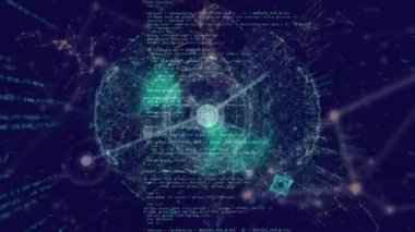 Mavi arkaplandaki simgeler ve veri işleme ile bağlantı ağının animasyonu. Sosyal medya ve iletişim arayüzü kavramı dijital olarak oluşturulmuş video.