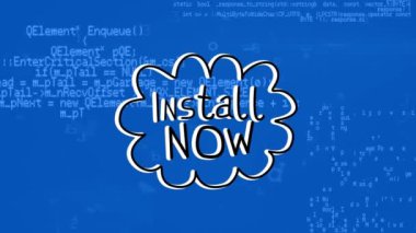 Mavi arkaplan üzerinde veri işleme üzerine metin kurulumu animasyonu. Sosyal medya ve iletişim arayüzü kavramı dijital olarak oluşturulmuş video.