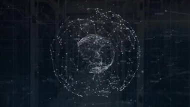 Bağlantılar ağının animasyonu ve siyah arkaplan üzerinde dönen dünya. küresel veri işleme, bağlantılar ve teknoloji konsepti dijital olarak oluşturulmuş video.