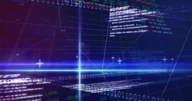 Şebeke üzerinde ikili kodlamanın finansal veri işleme animasyonu. küresel iş, finans ve veri işleme kavramı dijital olarak oluşturulmuş video.