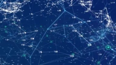 Bağlantılar ve veri işleme ağının animasyonu. küresel teknoloji, veri işleme ve dijital arayüz kavramı dijital olarak oluşturulmuş video.