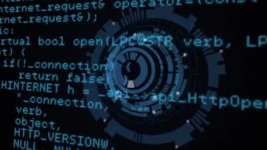 Dürbün taramasında veri işleme animasyonu. küresel hesaplama, veri işleme, teknoloji ve dijital arayüz kavramı dijital olarak oluşturulmuş video.