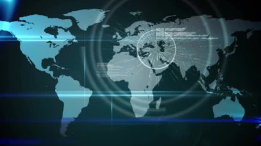 Dünya haritası üzerindeki simgelerle bağlantı ağının animasyonu. küresel bağlantılar, iş ve veri işleme kavramı dijital olarak oluşturulmuş video.