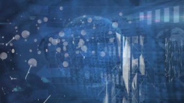 Mavi uzayda dünya üzerindeki şekillerin ve noktaların animasyonu. veri işleme, bağlantılar ve dijital arayüz konsepti dijital olarak oluşturulmuş video.