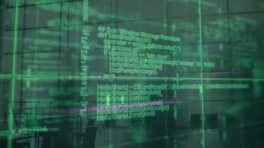 Şebeke ve yoğun havaalanı üzerinden finansal veri işleme animasyonu. küresel veri işleme, iş ve dijital arayüz kavramı dijital olarak oluşturulmuş video.