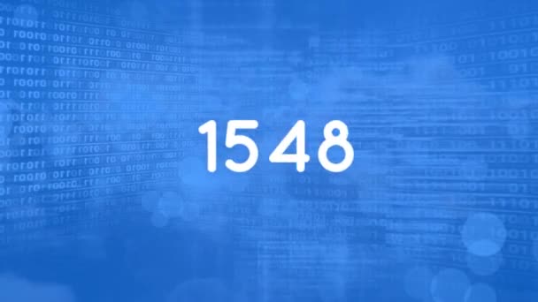青色の背景にバイナリコード上の数字のアニメーション ソーシャルメディアと通信インターフェースの概念デジタル生成されたビデオ — ストック動画