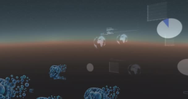 Анимация Человеческих Голов Засорами Обработка Данных Помощью Глобусов Глобальная Наука — стоковое видео