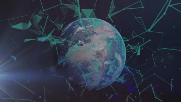 Animacja Sieci Połączeń Zielonymi Trójkątami Całym Świecie Globalne Połączenia Sieci — Wideo stockowe