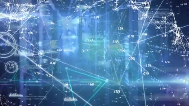 Animation de spots lumineux sur le réseau de connexions et de traitement de données. technologie globale, traitement des données et concept d'interface numérique vidéo générée numériquement.