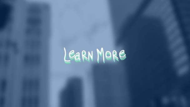 Animation Learn More Text Cityscape Έννοια Διεπαφής Μέσων Κοινωνικής Δικτύωσης — Αρχείο Βίντεο