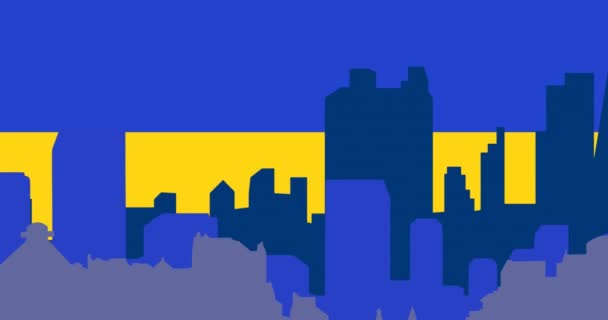 Animacja Pejzażu Miejskiego Nad Flagą Ukrainy Ukraiński Kryzys Międzynarodowa Koncepcja — Wideo stockowe
