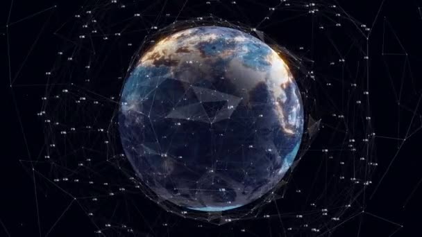 动画的全球和网络的连接与数字在黑色背景 全球连接 业务和数据处理概念数字生成的视频 — 图库视频影像
