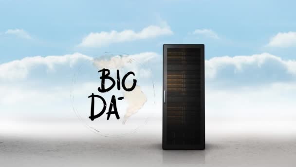 Animação Texto Big Data Globo Nuvem Servidor Computador Sobre Nuvens — Vídeo de Stock