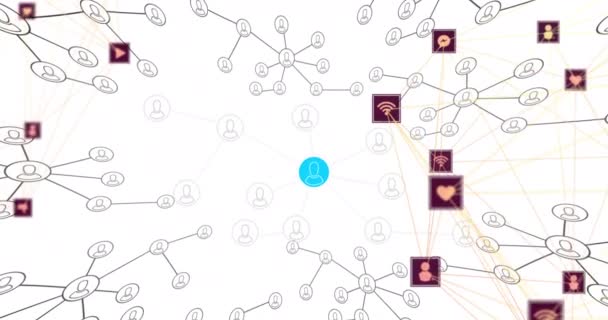 Κινούμενο Σχέδιο Δικτύου Συνδέσεων Εικονίδια Ανθρώπων Λευκό Φόντο Παγκόσμια Έννοια — Αρχείο Βίντεο