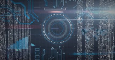 Siyah arkaplanda tarama ve veri işleme görüntüsü. küresel teknoloji ve dijital arayüz kavramı dijital olarak oluşturulmuş görüntü.