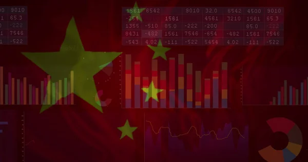 Зображення Обробки Даних Над Прапором Китаю Глобальний Бізнес Фінанси Язки — стокове фото