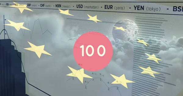 Imagem Processamento Dados Sobre Nuvens Bandeira Negócio Global Finanças Conexões — Fotografia de Stock