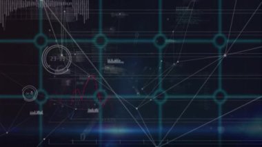 Grafiklerin animasyonu, veri işleme ve koyu arkaplan üzerinde numaralar. küresel finans, ekonomi, teknoloji ve dijital arayüz kavramı dijital olarak oluşturulmuş video.